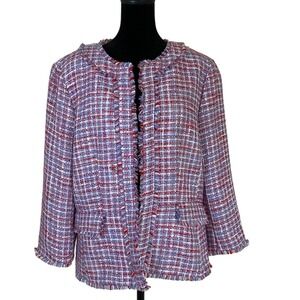 Ann Taylor Womens‎ Red White Blue Tweed Blazer Size 14 Classic Preppy Career